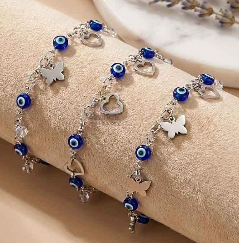 Pulsera Ojo Turco con dijes Acero Quirurgico