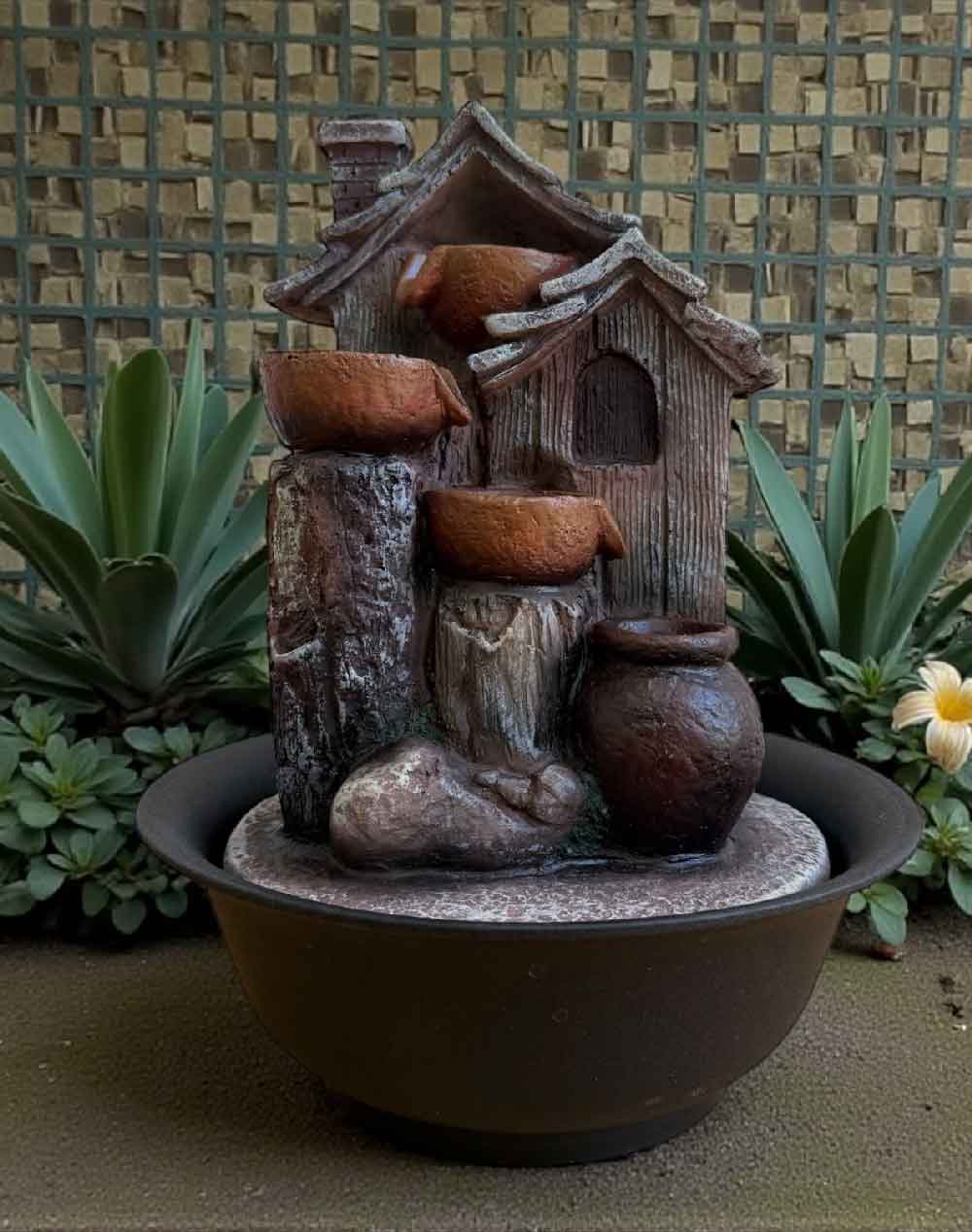 Fuente de agua Casa vasija con led 27cm